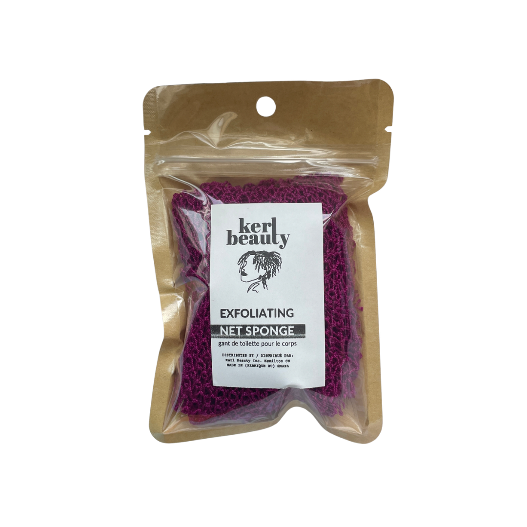 Kerl Beauty exfoliating net sponge in packaging.