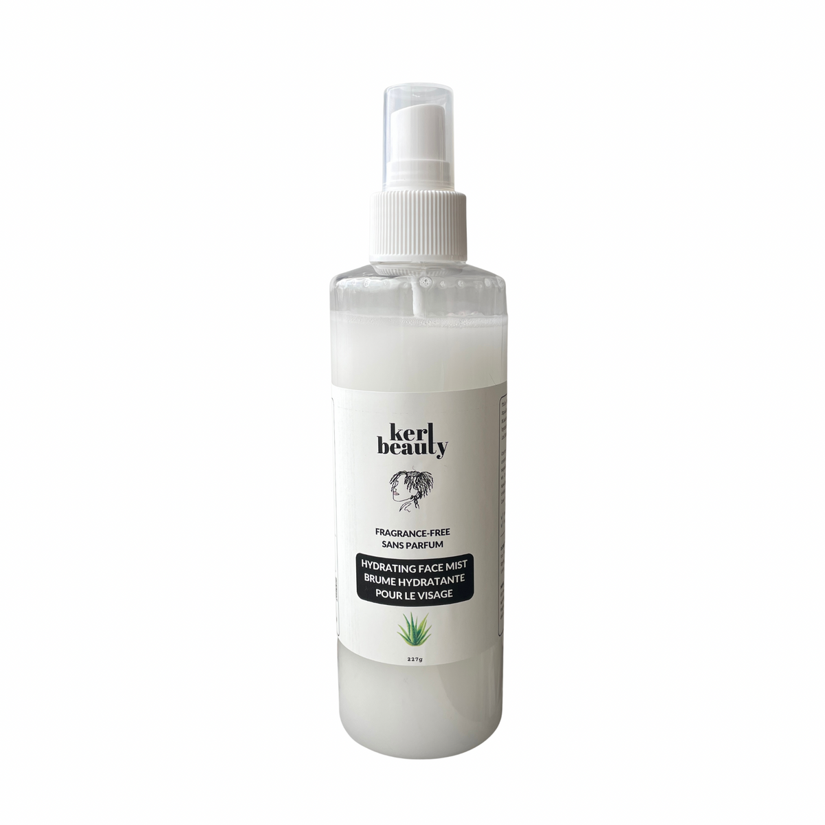 A clear bottle with a white and black label highlighting a Hydrating Fragrance-Free Niacinamide Face Mist on a white background.